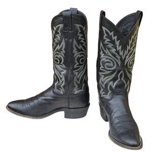 Justin Cowboy Boots Black Leather Mens 8 D Country Western Rockabilly Shoes